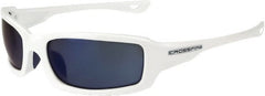 CrossFire - Blue Mirror Lenses, Framed Safety Glasses - Scratch Resistant, White Frame, Size Universal, Wrap Around - Exact Tooling