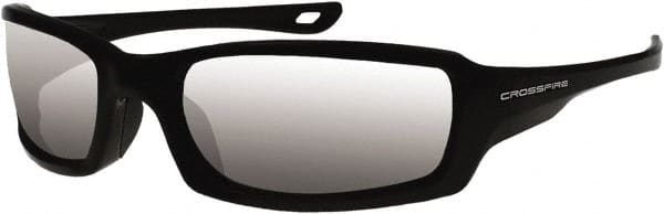 CrossFire - Silver Mirror Lenses, Framed Safety Glasses - Scratch Resistant, Black Frame, Size Universal, Wrap Around - Exact Tooling