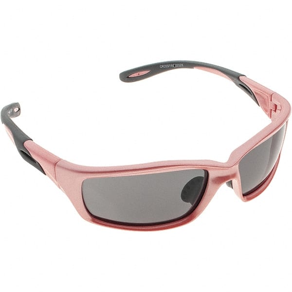 CrossFire - Dark Smoke Lenses, Framed Safety Glasses - Scratch Resistant, Pink Frame, Secure Fit Temples, Universal Size, Wrap Around Frame - Exact Tooling