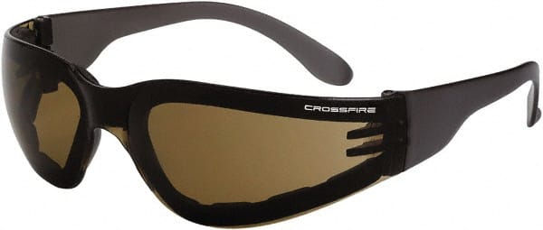 CrossFire - Brown Lenses, Framed Safety Glasses - Anti-Fog, Brown Frame, Size Universal, Wrap Around - Exact Tooling