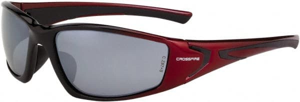 CrossFire - Silver Mirror Lenses, Framed Safety Glasses - Scratch Resistant, Black/Red Frame, Size Universal, Wrap Around - Exact Tooling