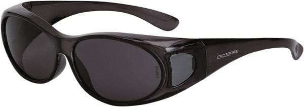 CrossFire - Smoke Lenses, Framed Safety Glasses - Scratch Resistant, Crystal Black Frame, Size Universal, Over the Glasses - Exact Tooling