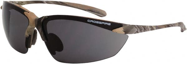 CrossFire - Smoke Lenses, Framed Safety Glasses - Scratch Resistant, Brown Camouflage Frame, Size Universal, Wrap Around - Exact Tooling