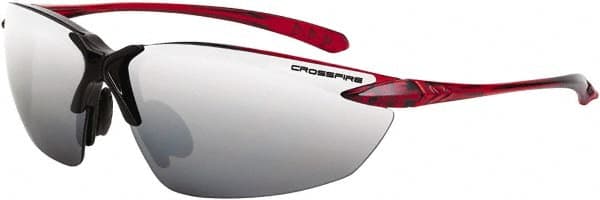 CrossFire - Silver Mirror Lenses, Framed Safety Glasses - Scratch Resistant, Black/Red Frame, Size Universal, Wrap Around - Exact Tooling