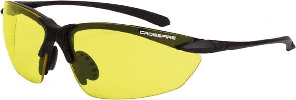 CrossFire - Yellow Lenses, Framed Safety Glasses - Scratch Resistant, Matte Black Frame, Size Universal, Wrap Around - Exact Tooling