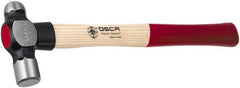 Osca - 1-1/2 Lb Head Drop Forged Carbon Steel, Heat Treated & Tempered Ball Pein Hammer - 15" Wood Handle, 1-1/4" Face Diam, 15" OAL - Exact Tooling