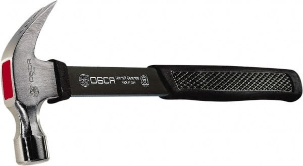 Osca - 20 oz Head, Curved Claw Hammer - Carbon Steel Head, 1.2" Face Diam, Smooth Face, Aluminum Alloy Handle with Grip - Exact Tooling