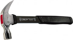 Osca - 20 oz Head, Curved Claw Hammer - Carbon Steel Head, 1.2" Face Diam, Smooth Face, Aluminum Alloy Handle with Grip - Exact Tooling