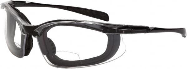 CrossFire - +1.5, Smoke Gray Lenses, Scratch Resistant, Framed Magnifying Safety Glasses - UV Protection, Black Frame - Exact Tooling
