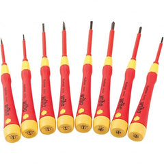 Wiha - 8 Piece Slotted & Phillips Screwdriver Set - #00 to #1 Phillips Size - Exact Tooling