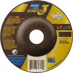 Norton - 5" Wheel Diam, 1/4" Wheel Thickness, 7/8" Arbor Hole, Type 27 Depressed Center Wheel - Coarse Grade, Ceramic, Resinoid Bond - Exact Tooling