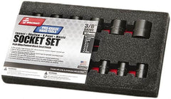 Ability One - 14 Piece 3/8" Drive Impact Socket Set - 6 Points, 8mm to 24mm Range, Inch Measurement Standard - Exact Tooling