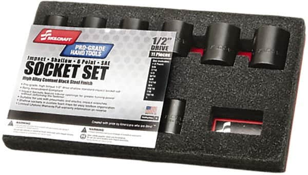 Ability One - 11 Piece 3/8" Drive Impact Socket Set - 6 Points, 3/8" to 1" Range, Inch Measurement Standard - Exact Tooling