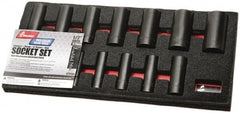 Ability One - 13 Piece 1/2" Drive Deep Well Impact Socket Set - 6 Points, 1/8" to 1-1/4" Range, Inch Measurement Standard - Exact Tooling