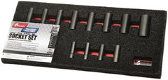 Ability One - 12 Piece 3/8" Drive Deep Well Impact Socket Set - 6 Points, 5/16" to 1" Range, Inch Measurement Standard - Exact Tooling