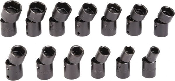 Proto - 13 Piece 1/2" Drive Black Finish Impact Socket Set - 6 Points, 1/2" to 1-1/4" Range, Inch Measurement Standard - Exact Tooling