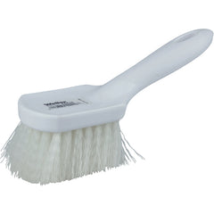 8″ Utility Scrub Brush, White Nylon Fill, Short Handle, Plastic Block - Exact Tooling