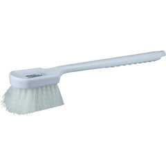 20″ Utility Scrub Brush, White Nylon Fill, Long Handle, Plastic Block - Exact Tooling