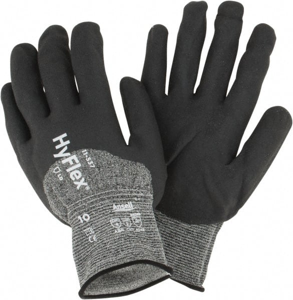 Ansell - Size XL (10), ANSI Cut Lvl 2, Puncture Lvl 4, Abrasion Lvl 4, Silicone-Free Nitrile Coated Cut & Puncture Resistant Gloves - 10.25" Long, Palm, Fingers & Knuckles Coated, Knit Wrist, Black, Paired - Exact Tooling
