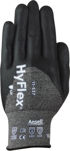 Ansell - Size L (9), ANSI Cut Lvl 2, Puncture Lvl 4, Abrasion Lvl 4, Silicone-Free Nitrile Coated Cut & Puncture Resistant Gloves - 9.75" Long, Palm, Fingers & Knuckles Coated, Knit Wrist, Black, Paired - Exact Tooling
