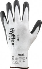 Ansell - Size L (9), ANSI Cut Lvl 2, Abrasion Lvl 6, Polyurethane Coated Cut Resistant Gloves - 9.5" Long, Palm & Fingertips Coated, Intercept Technology Yarn Lining, Knit Wrist, White/Gray, Paired - Exact Tooling