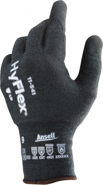 Ansell - Size L (9), ANSI Cut Lvl 4, Abrasion Lvl 4, Silicone-Free Nitrile Coated Cut Resistant Gloves - 9.75" Long, Palm & Fingertips Coated, Knit Wrist, Gray, Paired - Exact Tooling