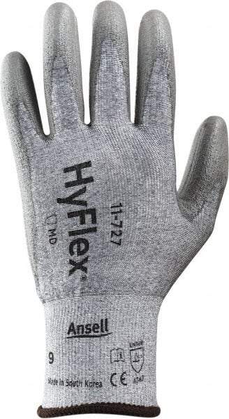 Ansell - Size 2XL (11), ANSI Cut Lvl 2, Abrasion Lvl 6, Polyurethane Coated Cut Resistant Gloves - 10.03" Long, Palm & Fingertips Coated, Intercept Technology Yarn Lining, Knit Wrist, Silver, Paired - Exact Tooling