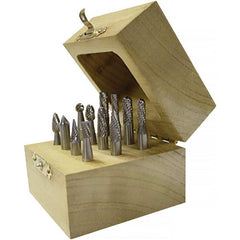 Made in USA - 8 Piece, 1/4" Shank Burr Set - Multiple Head Shapes, Solid Carbide - Exact Tooling