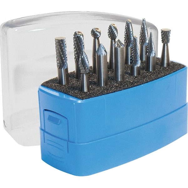 Made in USA - 8 Piece, 6mm Shank Burr Set - Multiple Head Shapes, Solid Carbide, 6° Included Angle - Exact Tooling