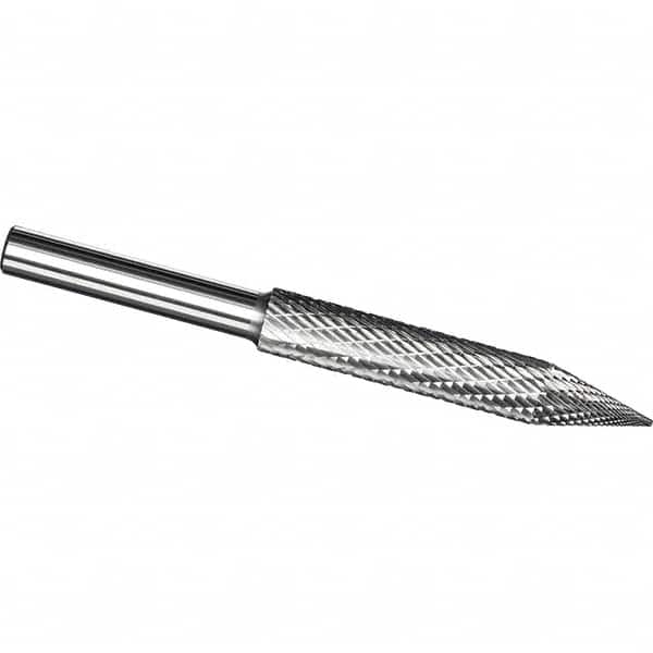 Made in USA - 7/32" Cut Diam, 1/4" Shank Diam, Cone Head Tire Cut Burr - Carbide, 2" LOC, 3" OAL - Exact Tooling