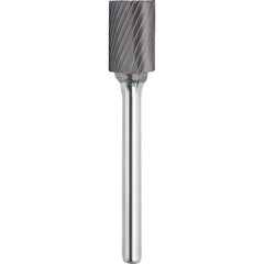 Made in USA - 8mm Cut Diam, 0.2362" Shank Diam, Carbide Single Cut Cylinder Burr with End Cut - Exact Tooling