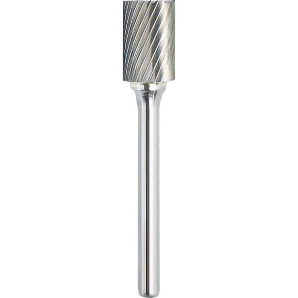 Made in USA - 1/2" Cut Diam, 0.2362" Shank Diam, Cylinder with End Cut Head Single Cut Burr - Carbide, 25mm LOC, 70mm OAL - Exact Tooling