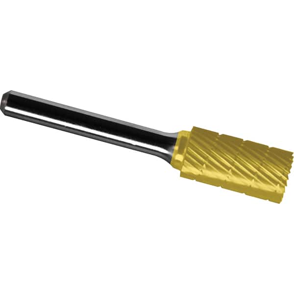 Made in USA - 9.5mm Cut Diam, 0.2362" Shank Diam, Cylinder Head Chipbreaker Cut Burr - Carbide, 25mm LOC, 69mm OAL - Exact Tooling