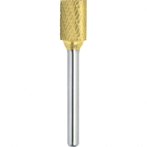 Made in USA - 9.5mm Cut Diam, 0.2362" Shank Diam, Cylinder Head Double Cut Burr - Carbide, 25mm LOC, 69mm OAL - Exact Tooling