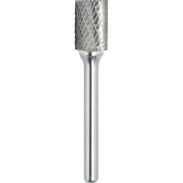 Made in USA - 1" Cut Diam, 0.2362" Shank Diam, Cylinder with End Cut Head Double Cut Burr - Carbide, 25mm LOC, 70mm OAL - Exact Tooling