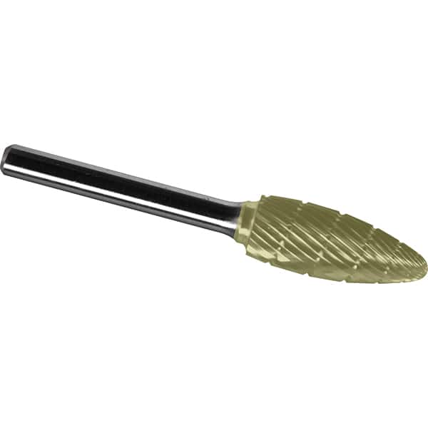 Made in USA - 9.5mm Cut Diam, 0.2362" Shank Diam, Cylinder with End Cut Head Diamond Cut Burr - Carbide, 19mm LOC, 64mm OAL - Exact Tooling