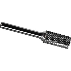 Made in USA - 9.5mm Cut Diam, 0.2362" Shank Diam, Cylinder with End Cut Head Diamond Cut Burr - Carbide, 19mm LOC, 64mm OAL - Exact Tooling