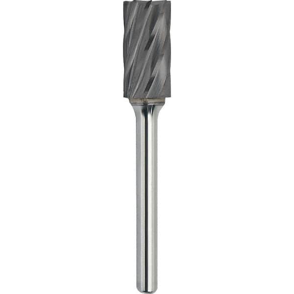 Made in USA - 6.3mm Cut Diam, 0.1181" Shank Diam, Cylinder with End Cut Head Aluma Cut Burr - Carbide, 4.7mm LOC, 43mm OAL - Exact Tooling