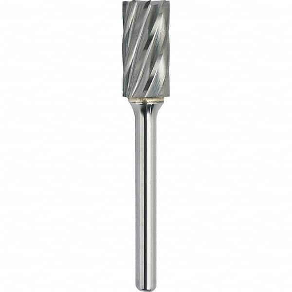 Made in USA - 5/8" Cut Diam, 1/4" Shank Diam, Cylinder with End Cut Head Aluma Cut Burr - Carbide, 1" LOC, 2-3/4" OAL - Exact Tooling