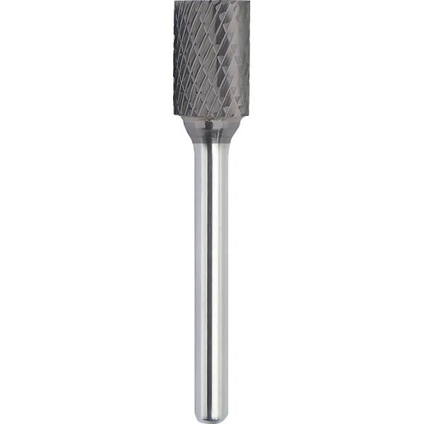 Made in USA - 1/2" Cut Diam, 0.2362" Shank Diam, Cylinder with End Cut Head Double Cut Burr - Carbide, 25mm LOC, 70mm OAL - Exact Tooling