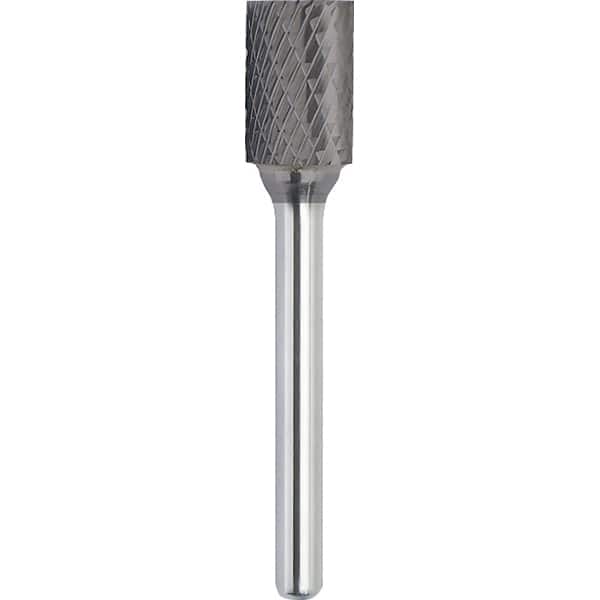 Made in USA - 9.5mm Cut Diam, 0.2362" Shank Diam, Cylinder with End Cut Head Double Cut Burr - Carbide, 19mm LOC, 64mm OAL - Exact Tooling