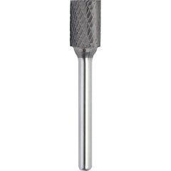 Made in USA - 1/2" Cut Diam, 0.2362" Shank Diam, Cylinder with End Cut Head Double Cut Burr - Carbide, 25mm LOC, 70mm OAL - Exact Tooling