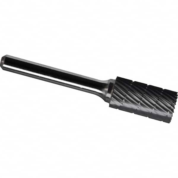 Made in USA - 7/16" Cut Diam, 1/4" Shank Diam, Cylinder with End Cut Head Chipbreaker Cut Burr - Carbide, 1" LOC, 2-3/4" OAL - Exact Tooling