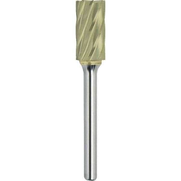Made in USA - 6.3mm Cut Diam, 0.1181" Shank Diam, Cylinder with End Cut Head Aluma Cut Burr - Carbide, 4.7mm LOC, 43mm OAL - Exact Tooling
