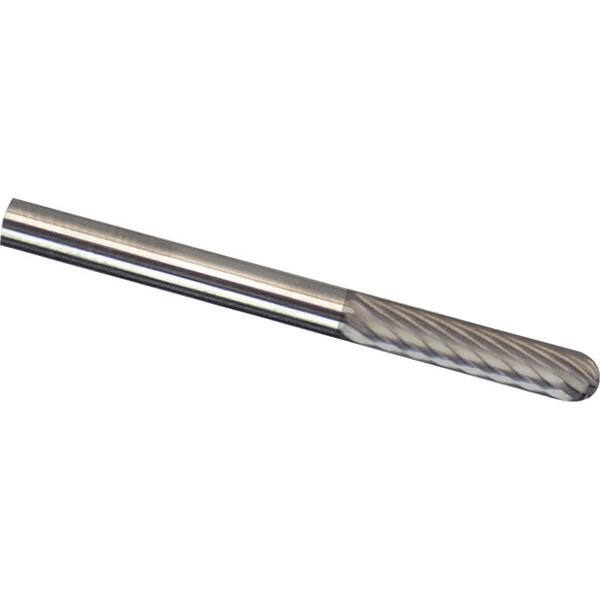 Made in USA - 6mm Cut Diam, 0.2362" Shank Diam, Cylinder with Radius Head Chipbreaker Cut Burr - Carbide, 25mm LOC, 50mm OAL - Exact Tooling
