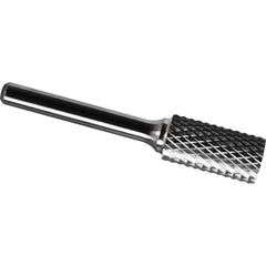 Made in USA - 1" Cut Diam, 3/8" Shank Diam, Cylinder Head Diamond Cut Burr - Carbide, 1" LOC, 2-3/4" OAL - Exact Tooling