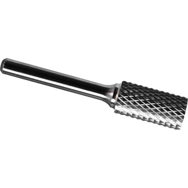 Made in USA - 1" Cut Diam, 1/4" Shank Diam, Cylinder Head Diamond Cut Burr - Carbide, 1" LOC, 2-3/4" OAL - Exact Tooling