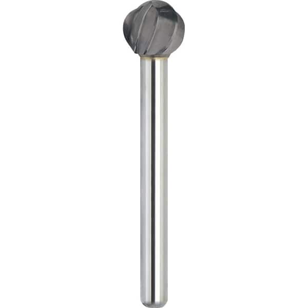 Made in USA - 1" Cut Diam, 0.2362" Shank Diam, Ball Head Aluma Cut Burr - Carbide, 21mm LOC, 68mm OAL - Exact Tooling