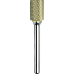 Made in USA - 9.5mm Cut Diam, 0.2362" Shank Diam, Cylinder Head Single Cut Burr - Carbide, 38mm LOC, 70mm OAL - Exact Tooling