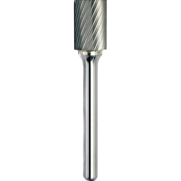 Made in USA - 1" Cut Diam, 3/8" Shank Diam, Cylinder Head Single Cut Burr - Carbide, 1" LOC, 2-3/4" OAL - Exact Tooling